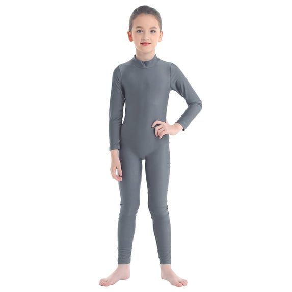 Yhong Kids Girls Boys Full Body Unitard Turtle-neck Dance Jumpsuit Castsuit Fancy Dress Up Costume Halloween Dark Grey 3-4