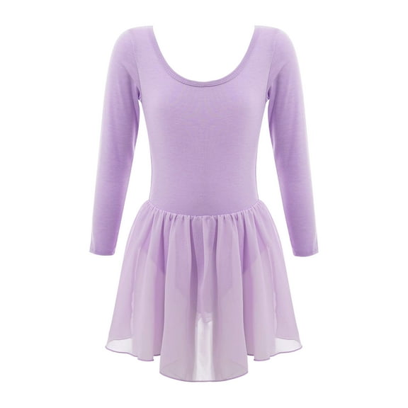 Yhong Kids Girls Long Sleeve Ballet Dress Dance Costumes Gymnastics Leotards with Skirts Lavender XXL