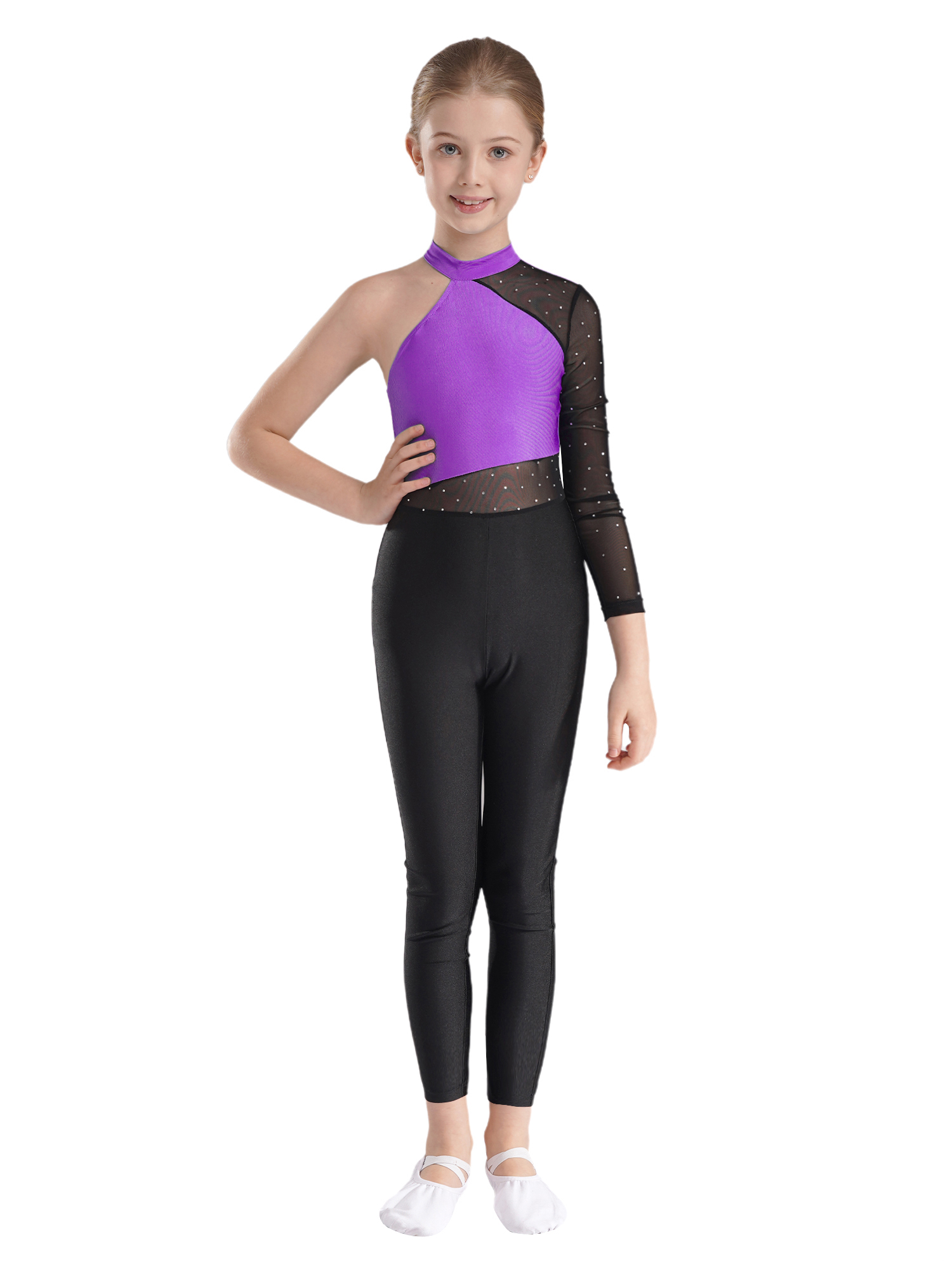 Justice Girls Long Sleeve Leotard – Ombre Purple To Blue With Rhinestones – Sizes 6-16