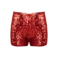 thumbnail image 1 of Yhong Kids Girls Sequin Hip Hop Jazz Dance Shorts Elastic Waist Sparkly Glitter Short Pants Birthday Red 120-140/12, 1 of 7