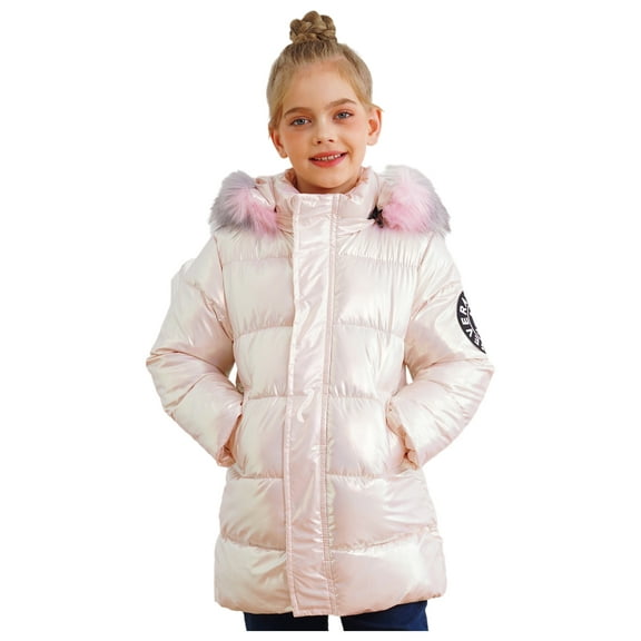 Yhong Kids Girls Shiny Metallic Hooded Down Jacket Winter Coat Parka Waterproof Windproof Puffer Jacket Snow Outwear Pink 120/6-7Y/M