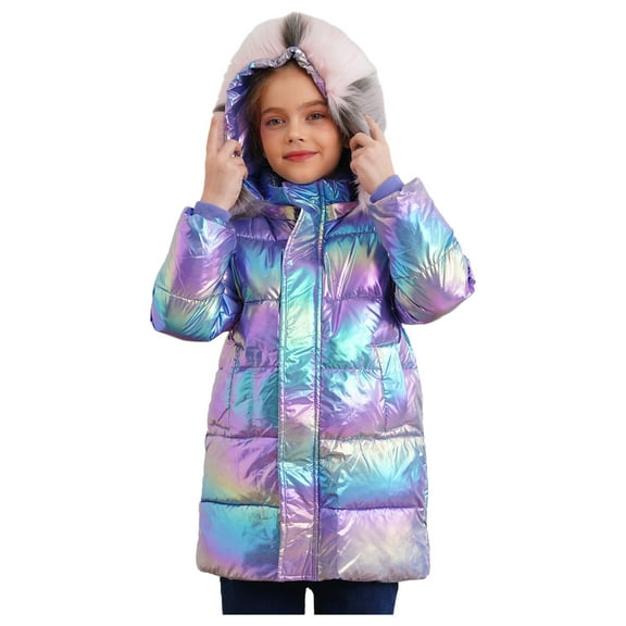 Yhong Kids Girls Shiny Metallic Hooded Down Jacket Winter Coat Parka Waterproof Windproof Puffer Jacket Snow Outwear Purple 120/6-7Y/M