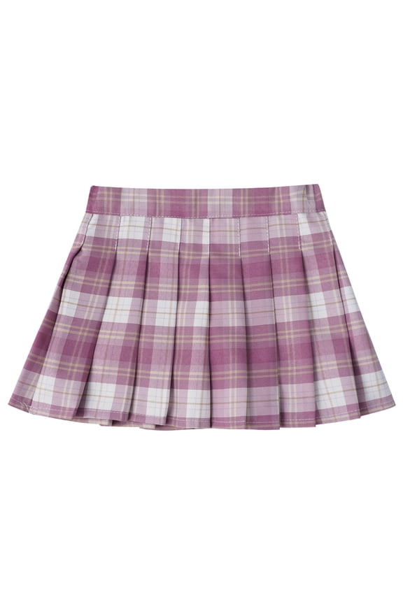 Kids Girls Tartan Pleated Skirt School Uniform Scooter Skort Plaid A-line Mini Skirts Pink 150/L