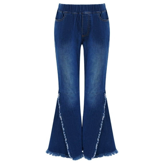 Yhong Kids Girls Wide Leg Flare Jeans High Waist Bell-Bottom Denim Bootcut Pants Summer Casual Trousers Dark Blue 12