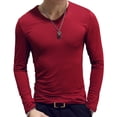 thumbnail image 1 of Yhong Men's Casual Slim Fit Soft Cotton Long Sleeve Lightweight Thermal V-Neck T-Shirt Burgundy L, 1 of 3