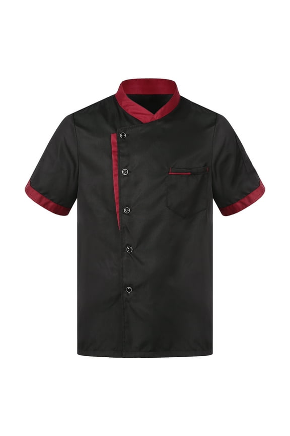 Mens Short Sleeve Chef Jacket Chef Shirt Pockets Bakers' Work Wear Kitchen Cooking Chef Jacket Black XXL