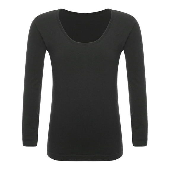 Yhong Unisex Kids Thermal Underwear Round Neck Long Sleeve Base Layer Tops Dance Training Shirts Type A Black S