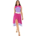 thumbnail image 1 of Yhong Women Prasie Dance Tunics Sleeveless Asymmetrical Hem Leotard Dresses Lyrical Ballroom Hot Pink&Light Purple XL, 1 of 6
