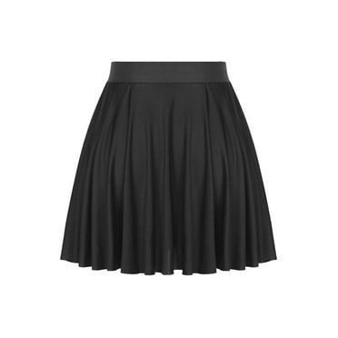 Yhong Women's Pleated Skirt Basic Solid Versatile Stretchy Waist Ruffles Flared Casual Mini Skater Black One Size