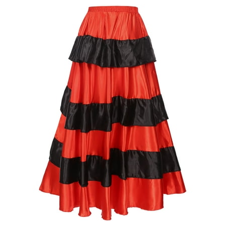 Yhong Womens Folkloric Mexican Full Circle Skirts Flamenco Costume Spanish Bull Dance Skirts Type A 180 Degree One Size