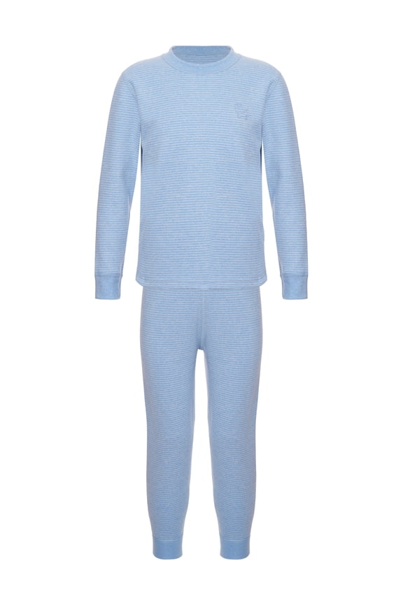 Youth Kids Boys Girls Striped Thermal Underwear Winter Base Layer Long Johns Set Thermal Top with Leggings Set Blue 4-5