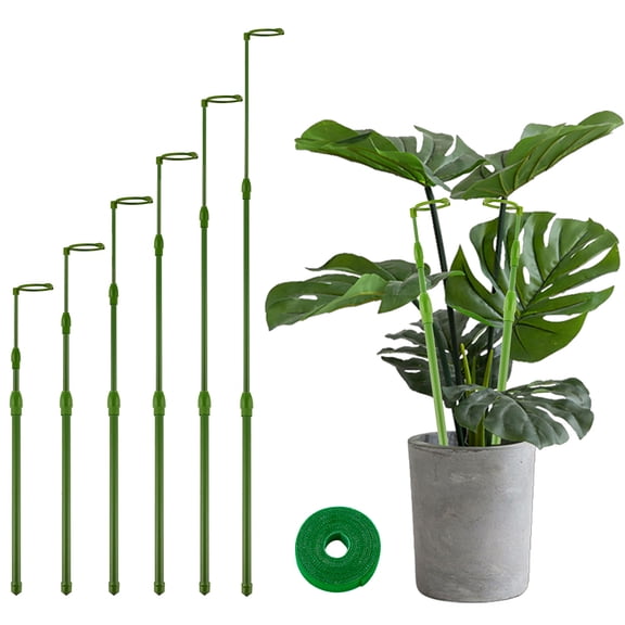 Yhtpouqe 6 Pack Extendable Plant Stakes, 16.5-42.5 Inch Plant Stakes for Indoor Outdoor, Adjustable Monstera Plant Support Sticks with Clips for Clombing Plants, Vine, Orchid, Tomato, Vegetables
