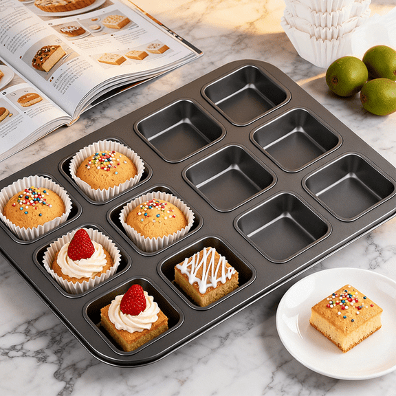 Yhuaoa 12 Cup Square Baking Pan Non Stick Baking Pan Bread Plaid Cake Baking Tools