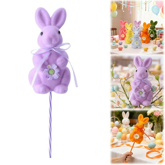 Yhuaoa Easter Bunny Figurines Flocking Rabbit Tabletop Centerpieces Ornament For Spring Home Office Table Decor, Party Supplies Flocking Rabbit Tabletop Ornament