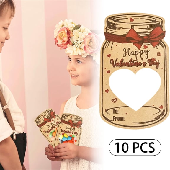 Yhuaoa Valentines Cards – 10 Pack Mason Jar Valentine Exchange Cards,Cute Designs Candy Holder Cards,for Parties & Activities