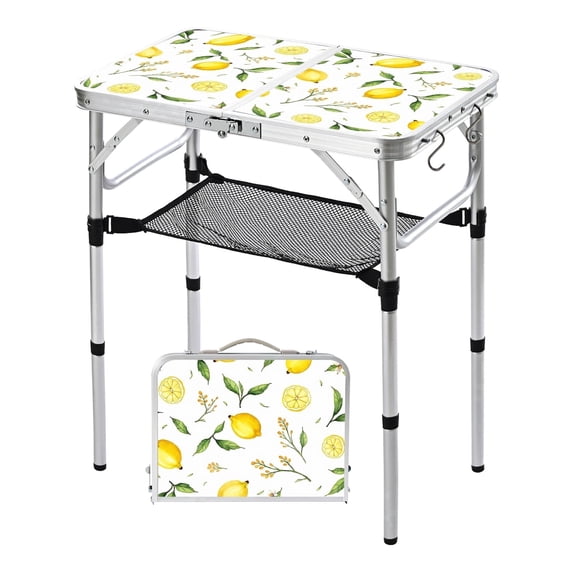 Yhuhwy Folding Camping Table, 2ft Small Portable Lightweight Aluminum Picnic Table with 3 Adjustable Heights for Indoor Outdoor Camp BBQ Beach (Lemon)