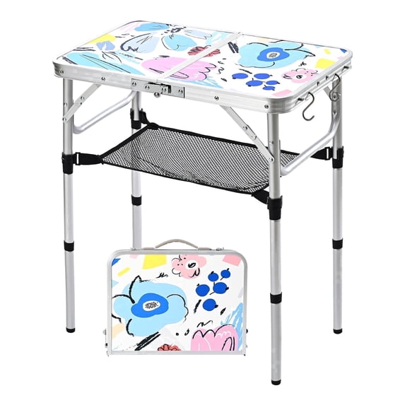 Yhuhwy Folding Camping Table, 2ft Small Portable Lightweight Aluminum Picnic Table with 3 Adjustable Heights for Indoor Outdoor Camp BBQ Beach (Tulip)