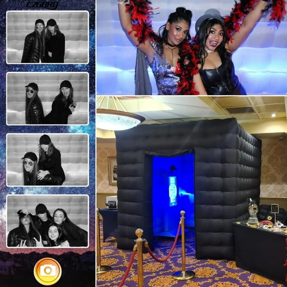Yhuya Black Inflatable Photo Booth, 8.2 x 8.2ft Portable 16 Colors LED Dimmable Shooting Photobooth Tent Enclosure Kit with 2 Doors and Inner Air Blower, Remote Controller, Carry Bag