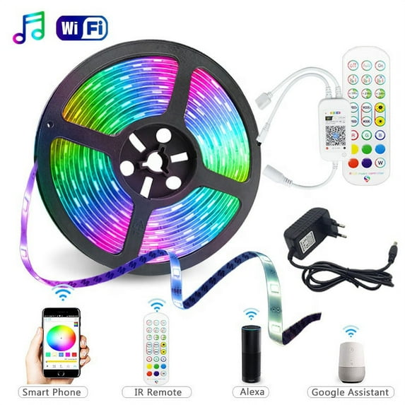 Yi Lighting 16.4ft Smart RGB Strip Lights, Music-Synced Color Changing with Remote, App Control for Bedroom Home Kitchen Bar