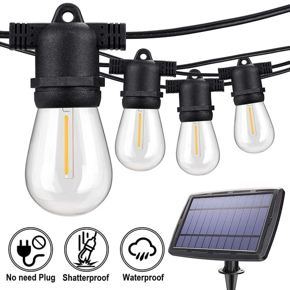 Yi Lighting 27ft Solar-Powered Outdoor String Lights with 12 LED Bulbs Weatherproof for Patio, Porch, Deck, Party Garden