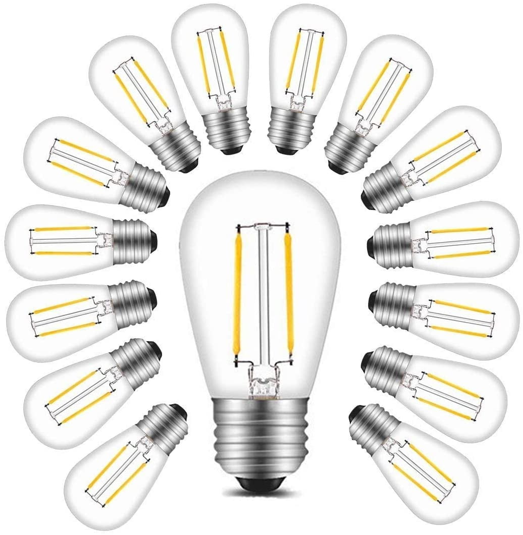 Yi Lighting 2W S14 LED Light Bulbs Clear Plastic Cover Dimmable Shatterproof for Outdoor String Lights Bulbs Replacement 2700K (Set of 18)