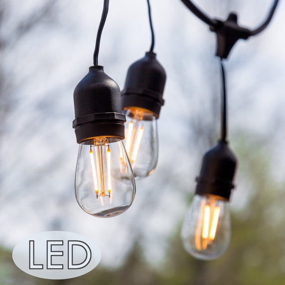 Yi Lighting 48ft Outdoor String Lights with 15pcs Dimmable Shatterproof LED Bulbs, Weatherproof for Patio Garden Porch Yard Party