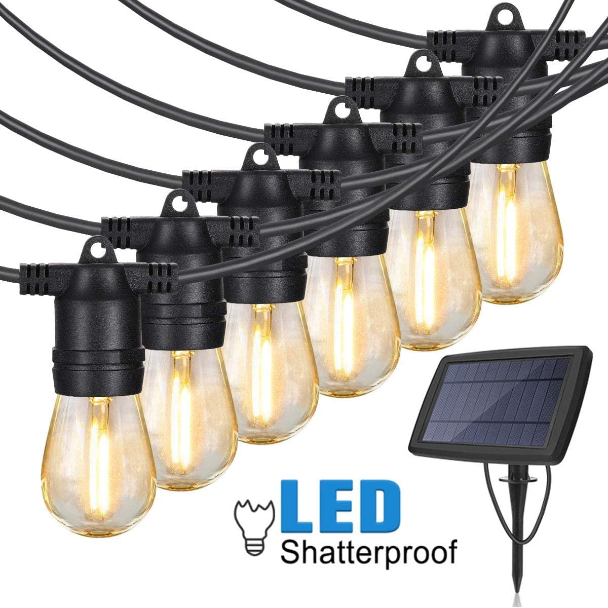 Solar Powered Warm White LED Outdoor String Lights