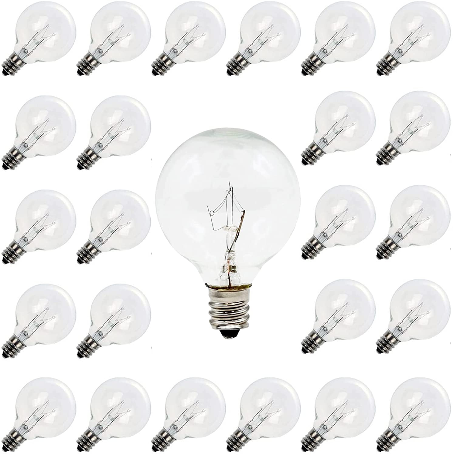 Yi Lighting 5W Clear G40 Globe Incandescent Bulbs for Outdoor String Light Replacement Bulbs (Pack of 25)
