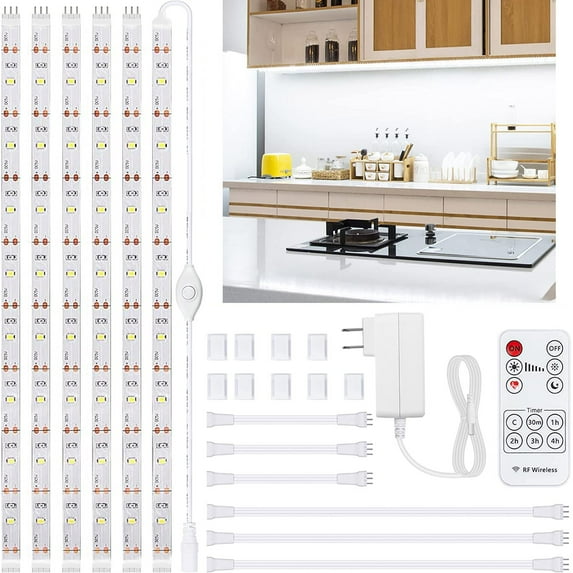 Yi Lighting 6pcs 20" LED Under Cabinet Lighting kit with Remote Control for Kitchen, Desk, Monitor Back, Shelf, Closet