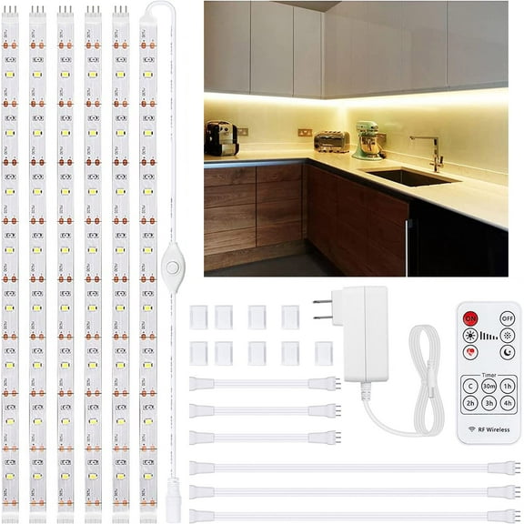 Yi Lighting LED 6pcs 20" Under Cabinet LED Strip Lighting kits with Remote Control for Kitchen, Desk, Monitor Back, Shelf