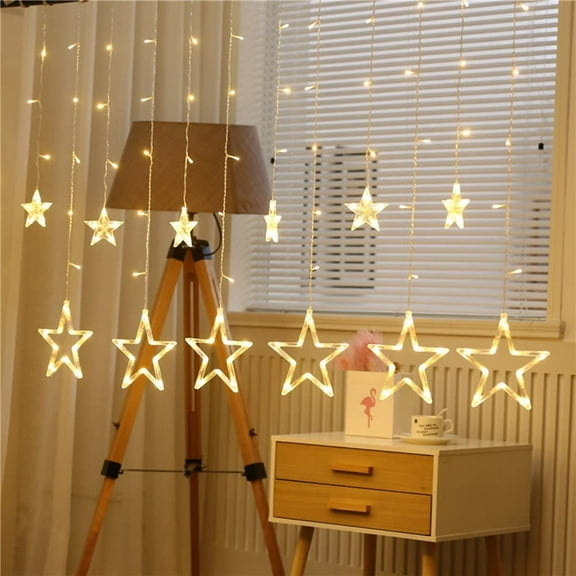 Yi Lighting LED Curtain String Lights with 12 Stars 138 LEDs for Christmas, Wedding, Party, Home Window Curtain Lights Decorations
