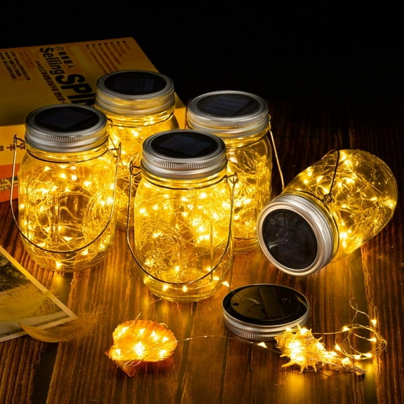 Yi Lighting LED, Solar Powered Mason Jar Lights Outdoor Hanging Lanterns for Garden Patio Yard Deck (Set of 6)
