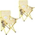 thumbnail image 1 of YiAiL 2-Pack Folding Camping Chairs, Mesh Back with Cup Holder & Cooler Pocket, Yellow, 1 of 8