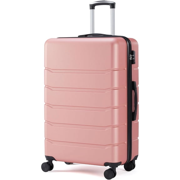 YiAiL 24 Inch Expandable ABS+PC Hardside Luggage, TSA Lock Double Spinner Wheel Carry On Suitcase, Pink