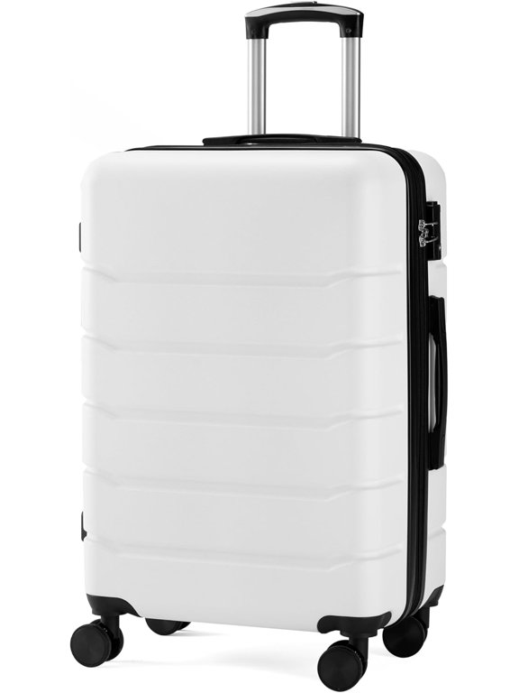 24 Inch Expandable Hardside Carry On Luggage, Double Spinner Wheels & TSA Lock Rolling Suitcase, White