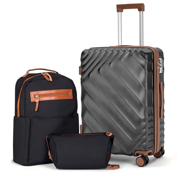 YiAiL 3 Piece ABS+PC Expandable Hardside Luggage Set, TSA Lock Spinner Wheel Carry On Suitcase, Black