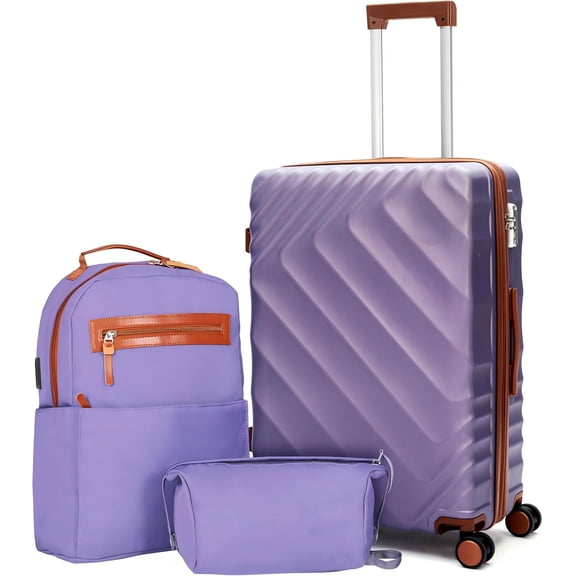 YiAiL 3-Piece ABS+PC Expandable Hardside Luggage Set, TSA Lock Spinner Wheels Carry On Suitcase, Purple