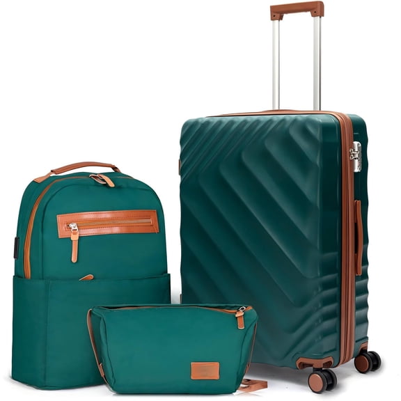 YiAiL 3-Piece ABS+PC Expandable Hardside Luggage Set, TSA Lock Spinner Wheels Carry On Suitcase, Teal