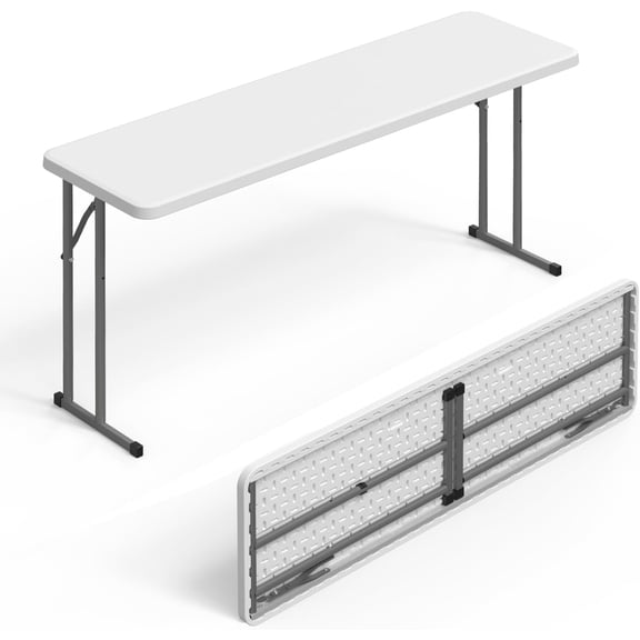 YiAiL 5FT Narrow Folding Table, HDPE Tabletop & Stable Metal Frame, Indoor Multipurpose Desk for Party Training Work, White