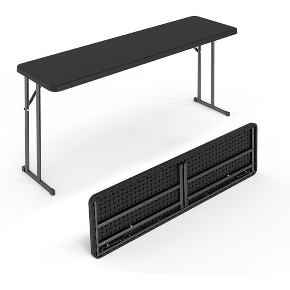 YiAiL 5FT Narrow Folding Table, HDPE Top & Stable Metal Frame, Multi-scene Desk for Work Party Training, Black