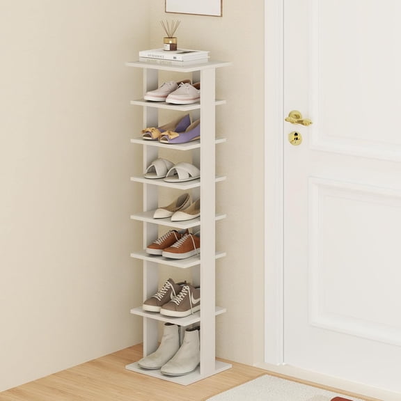 YiAiL 8-Tier Vertical Shoe Storage Rack, Holds 7 Pairs Narrow Corner Organizer for Entryway Closet