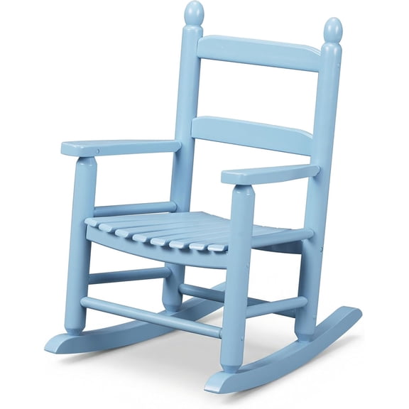 YiAiL Blue Solid Wood Kids Rocking Chair, High Back Round Armrest Toddler Rocker for 3-6Y Indoor Outdoor