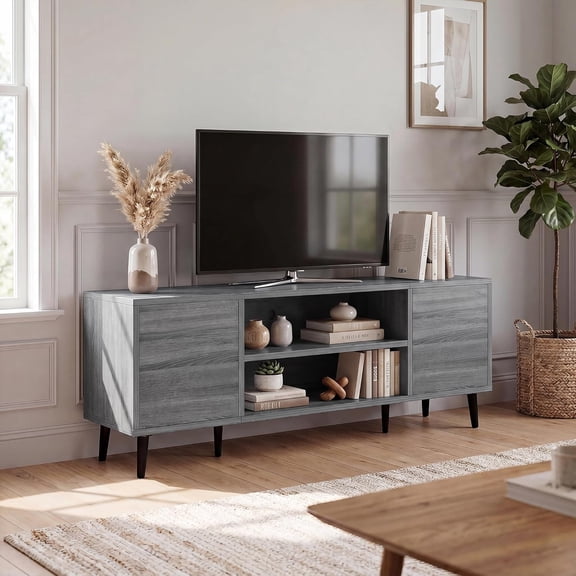 YiAiL Mid-Century Modern Media Console, 58" TV Stand with Storage & Cable Management