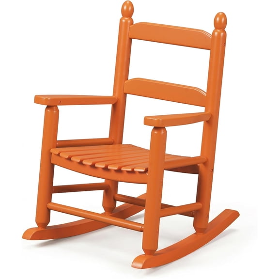 YiAiL Orange Solid Wood Kids Rocking Chair, High Back Round Armrest Toddler Rocker for 3-6Y Indoor Outdoor