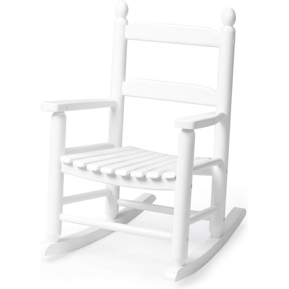 YiAiL White Wooden Kids Rocking Chair, High Back All Weather Rocker for 3-6Y Indoor Outdoor Patio Garden