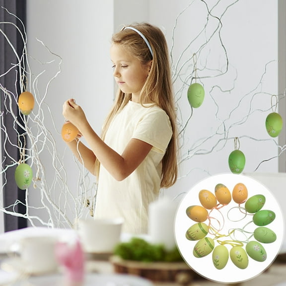 YiBai 12pc Easter Hand Drawn Color Simulated Hanging Decorations For Home Decoration, C