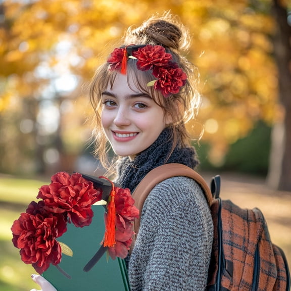 YiBai 2025 Graduation Decorations, Graduation Decorations 2025, Floral Graduation Headband Fake Flower Hair Clip For Cap Photo Props College Degree Ceremony Accessories #.274, Wine