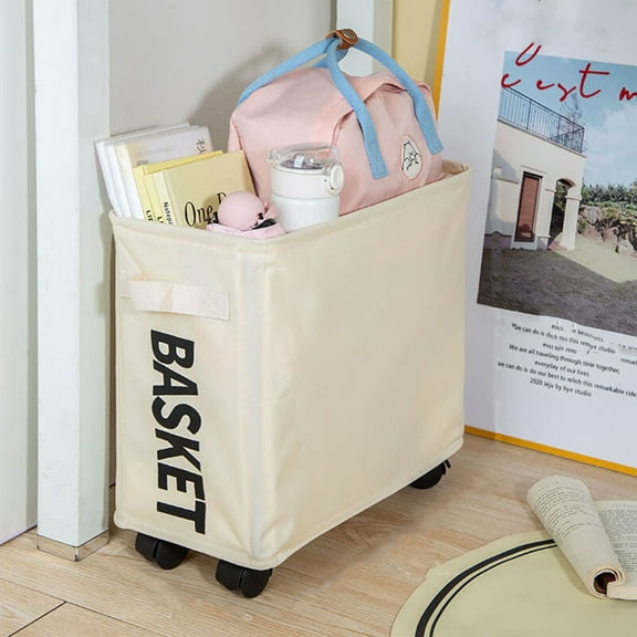 YiBai 30 Qt. Wheeled Storage Box Plastic Adult, Fold, Flat -Beige