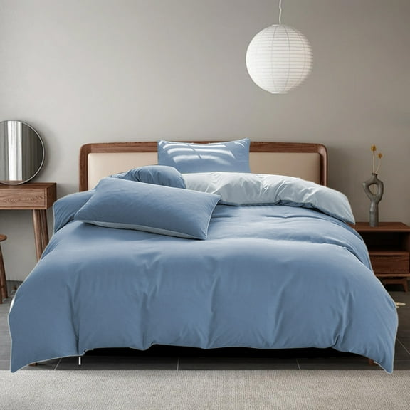 YiBai 4 Piece Reversible Bed in a Bag Comforter Set with Sheets, Solid Color-Light Blue Queen