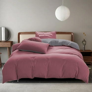 YiBai 4 Piece Reversible Bed in a Bag Comforter Set with Sheets, Solid Color-Red Queen